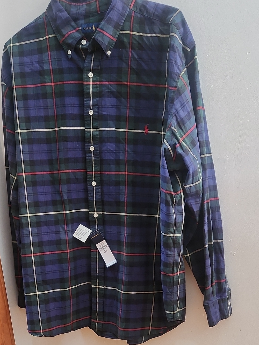 Ralph Lauren Navy Green Plaid Button-Down Shirt